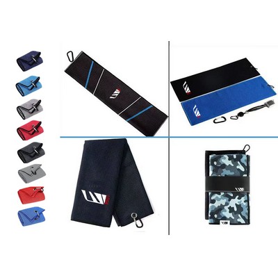 Waffle Pattern Tri-Fold Golf Towel With Clip