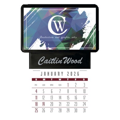 Triumph® Calendars Press-N-Stick Business Card Holder With Imprint And Calendar Pad