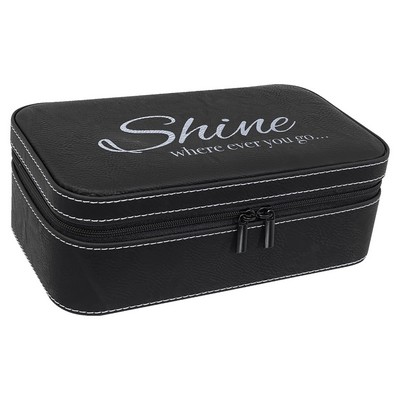 Faux Leather Jewelry Box, Black, 7 1/2" X 4 1/2"
