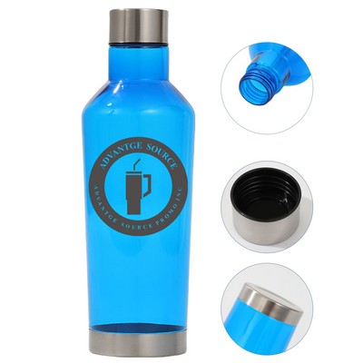 20 Oz.Transparent Sport Bottle With Stainless Steel Lid And Base