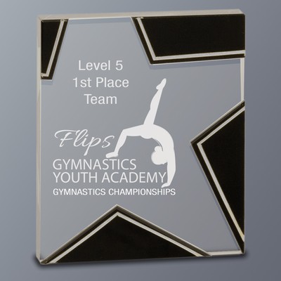 Star Glass Plaque with Silver and Black Accents, Medium (5"x6-1/4")