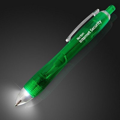 White LED Light Tip Green Pen - PRINTED