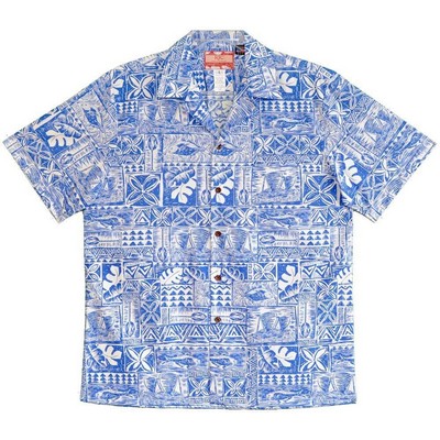 Hawaiian Tropical Print BlUE Cotton Shirt
