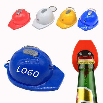 Plastic Led Light Safety Helmet Bottle Opener Keychain