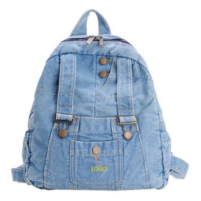Denim Backpack Featuring Adjustable Straps