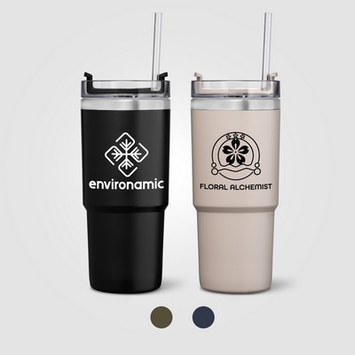 Rime Recycled Stainless Steel Double Wall Leakproof Straw Tumbler - 25oz - Silkscreen