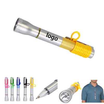 Flashlight Pen with Lanyard – LED Light, Pen & Pocket Clip
