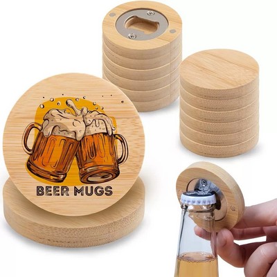 Bamboo Coaster & Bottle Opener Magnet