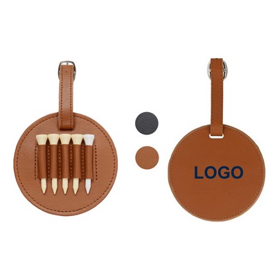 PU Leather Golf Tee Holder Bag
