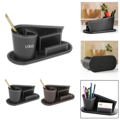 Creative PU Leather Pen Holder w/ Business Card Slot