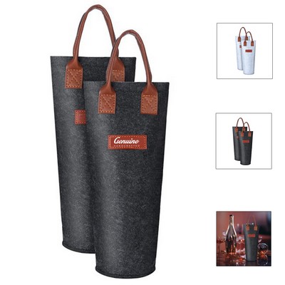 Felt Wine Bottle Tote Bag with PU Leather Handle