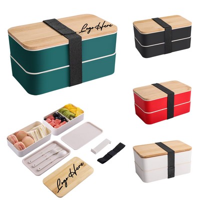 Double-Layer Lunch Box with Utensils & Adjustable Divider