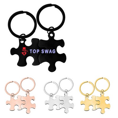 2-Piece Puzzle-Shaped Stainless Steel Keyring Set for Couples