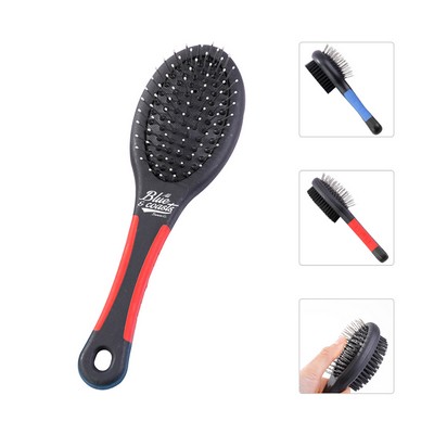 Double-Sided Pet Grooming Brush with Needle Comb & Massaging Bristles