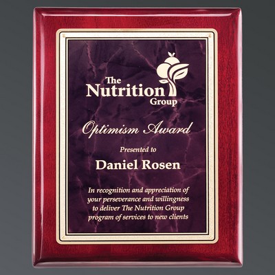 Rosewood Piano Finish Plaque, Ruby Red LaserFX Plate w/Florentine, X-Large (10-1/2"x13")