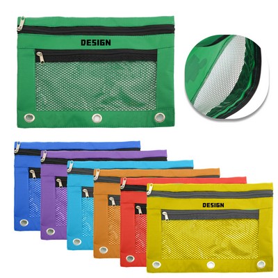 Transparent Zipper Pencil Pouch with 3-Ring Binder Holes