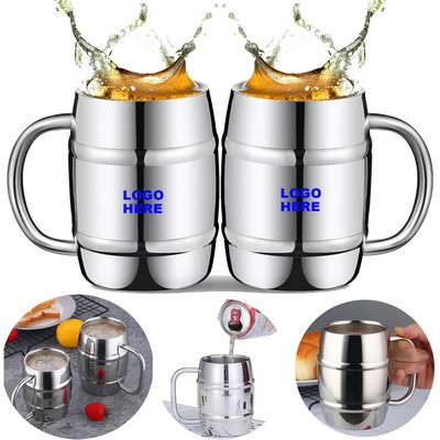 Promotional Travel Party Tumbler Beer Stein Cup 15oz Stainless Steel Barrel Mug