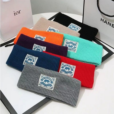 Stretchy Knitted Wide Headband With Solid Color Design 8"