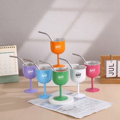 4 Oz Stainless Steel Goblet with Straw