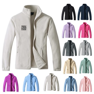 Women Lightweight Full Zip Soft Polar Fleece Jacket Outdoor Recreation Coat With Zipper Pockets