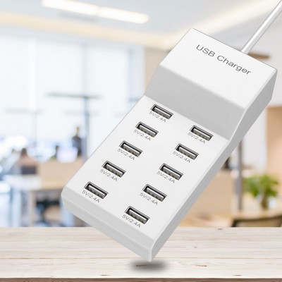 Fast Charging 10 Port Intelligent USB Charger Station for Laptops Tablets PCs Phones & Earphones