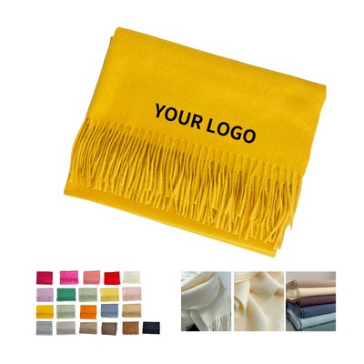 Solid Color Cashmere Fringed Scarf With Luxury Design