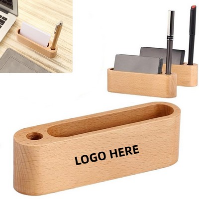 Wood Card Holder with Pen Storage