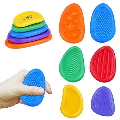 Fidget Sensory Stone 6pcs Set Soft Silicone Stress Relief Textured Worry Stone Toy for Anxiety Focus