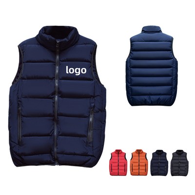 Unisex Cotton Sleeveless Stand Collar Jacket