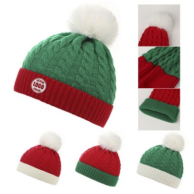 Winter Kids Warmth Patchwork Knit Beanie
