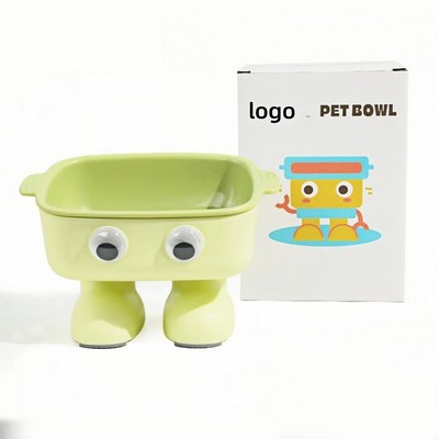 Elevated Robot Design Cat and Dog Bowl with Neck Support and Anti Spill Base