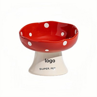 Mushroom Shaped Elevated Ceramic Cat Bowl for Neck Support and Whisker Comfort