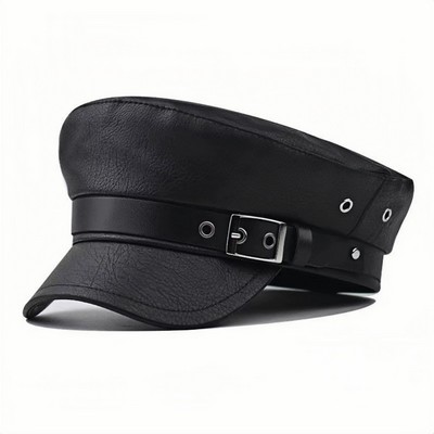 Black PU Beret with Retro Edge for Face-Framing Flair