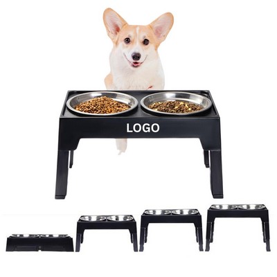 Adjustable Height Plastic And Stainless Steel Elevated Dog Bowl Stand