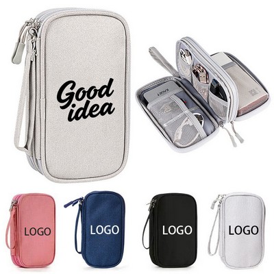 7 1/2" Large Double Layer Headphones Cables & Power Banks Organizer Bag