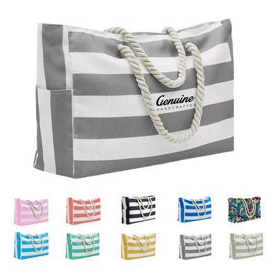 Large Canvas Beach Tote Bag with Zip