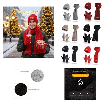 Wool Scarf Hat Gloves Winter Set
