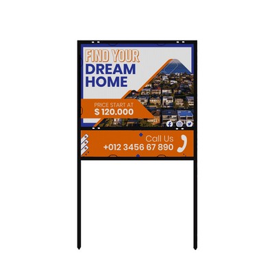 24"x24" Real Estate Framed Sign Kit- Hardware, Banner & Rider