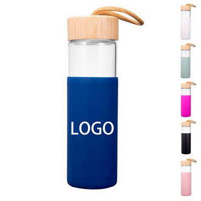16oz Glass Water Bottles with Bamboo Lid
