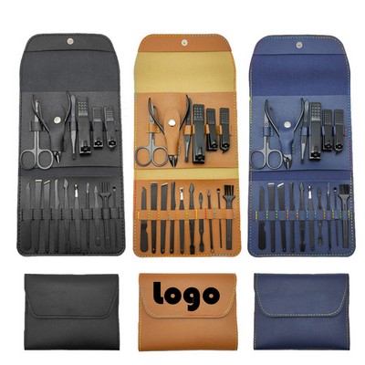 16 Pieces Portable Leather Manicure Kit