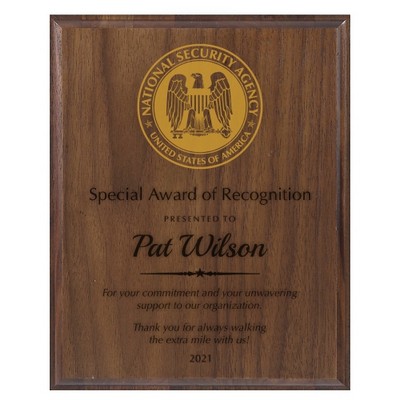 Standard Solid Walnut Laser Plaque w/ Foil Highlights (6"x8")