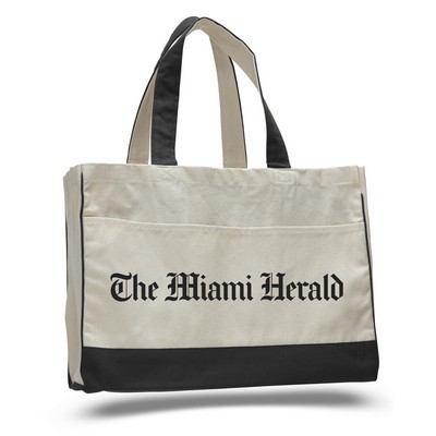 Natural Canvas Tote Bag w/ Contrast Handles & Trim - 22"x13"x5"