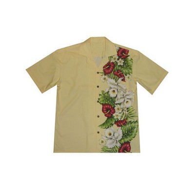 Hawaiian Vertical Print Shirt (S - 3XL) - 100% Cotton Poplin Tropical Flowers w/ Coconut Buttons