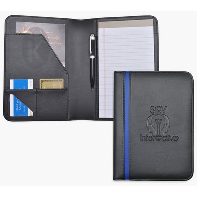 Jr. Size Writing Pad Folder/Padfolio, Black soft simulated leather with color tripe.
