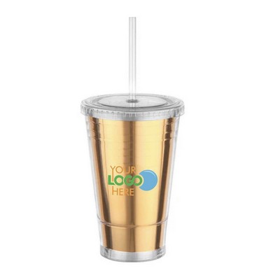 16 Oz. Metallic Tumbler with Straw