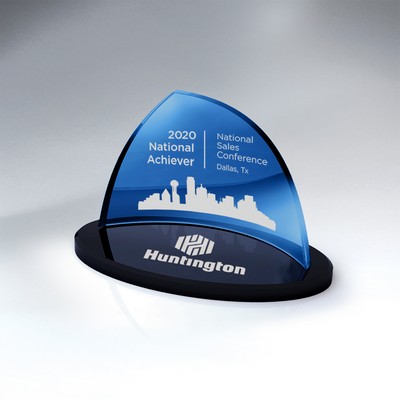 Blue Crescent Glass on Black Oval Glass Base (Small)
