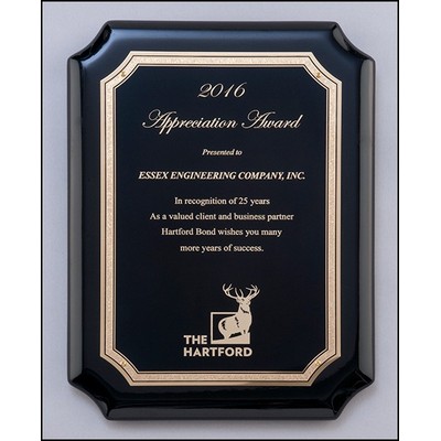 High Gloss Black Stained Plaque w/Gold Florentine Border Plate (8"x 10.5")