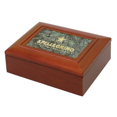 Walnut Finish Keepsake Box - Walnut Finish Box with Green Marble Insert