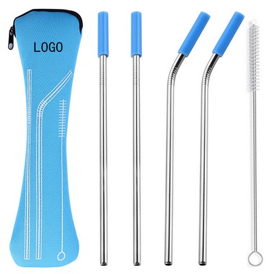 Reusable Stainless Steel Straw with Silicone Tip & Brush