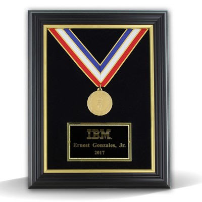 Black Frame Gold Trim Hanging Medal w/Ribbon Wall Plaque (11" x 14")